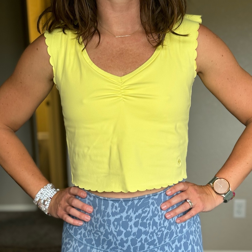 Wildflower yellow tavi scalloped crop tank top
